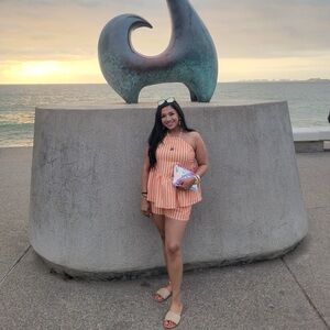 Petal & Pup White and Peach Printed Halter Top and Shorts SET